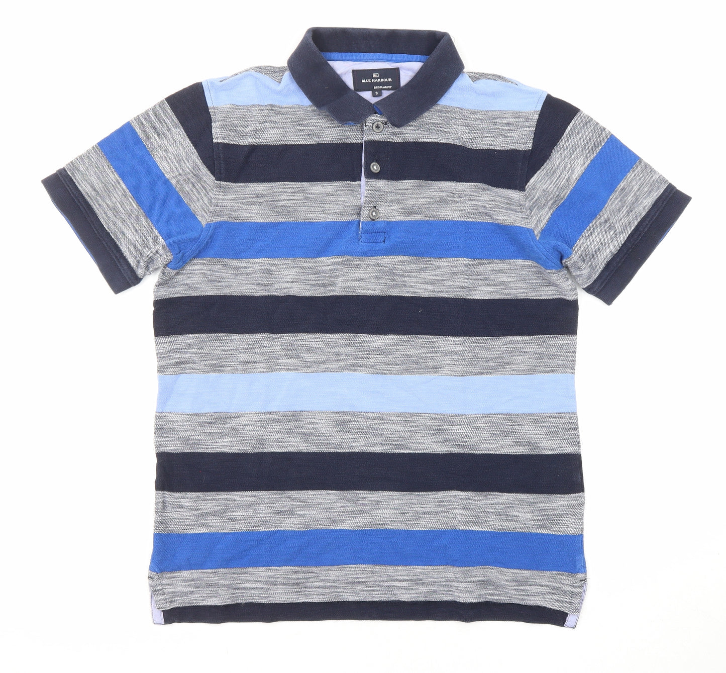 Blue Harbour Mens Multicoloured Striped Cotton Polo Size S Collared Button