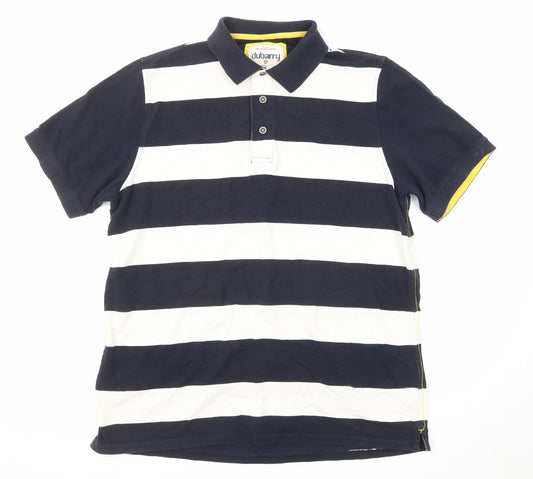 Dubarry Mens Black Striped Cotton Polo Size XL Collared Button