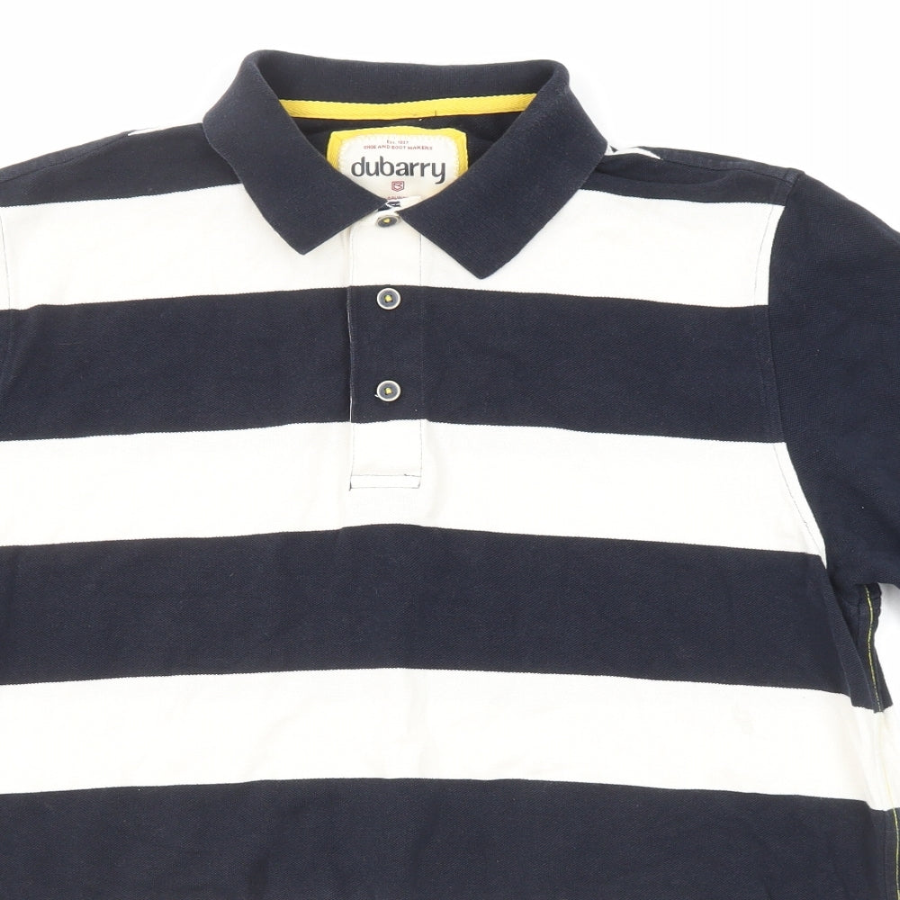 Dubarry Mens Black Striped Cotton Polo Size XL Collared Button