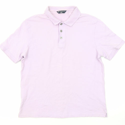 Marks and Spencer Mens Purple Cotton Polo Size M Collared Button