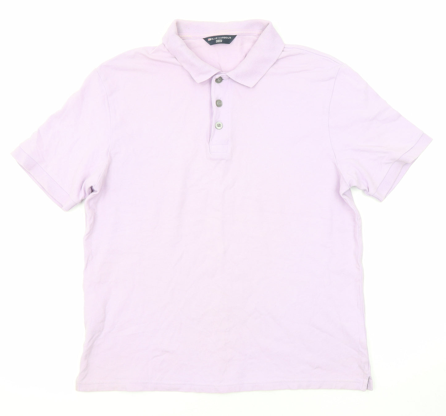 Marks and Spencer Mens Purple Cotton Polo Size M Collared Button