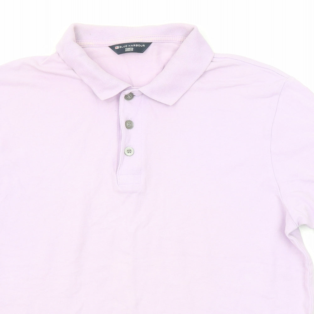 Marks and Spencer Mens Purple Cotton Polo Size M Collared Button