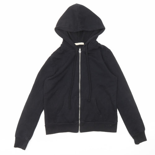 Active USA Womens Black Herringbone Cotton Full Zip Hoodie Size S Zip