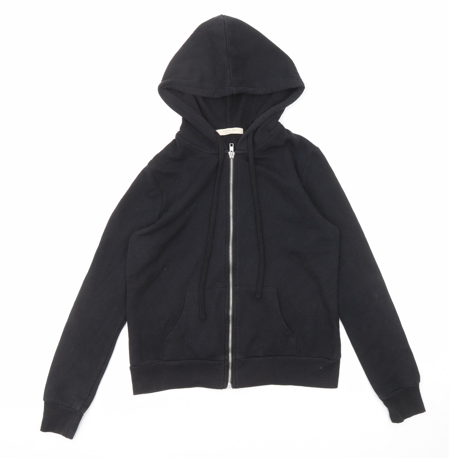 Active USA Womens Black Herringbone Cotton Full Zip Hoodie Size S Zip