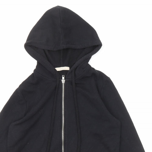 Active USA Womens Black Herringbone Cotton Full Zip Hoodie Size S Zip
