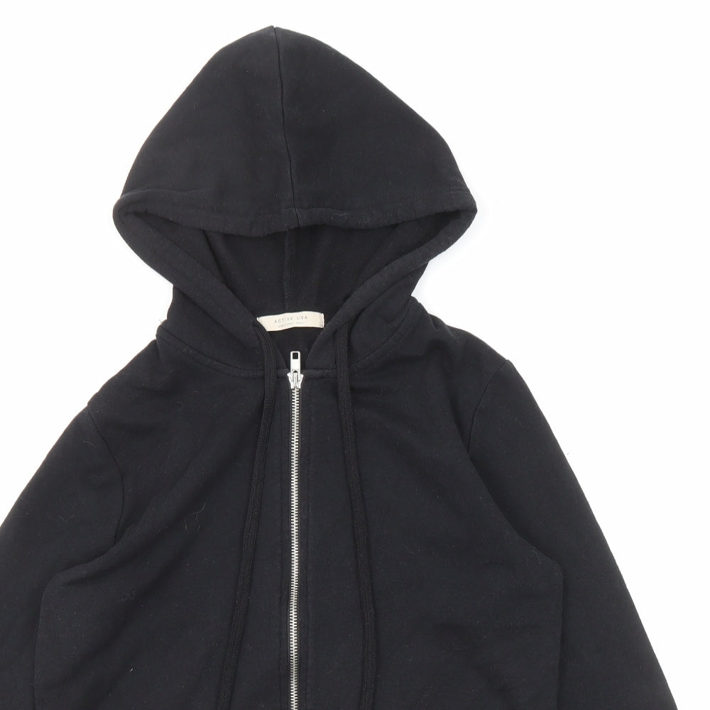 Active USA Womens Black Herringbone Cotton Full Zip Hoodie Size S Zip