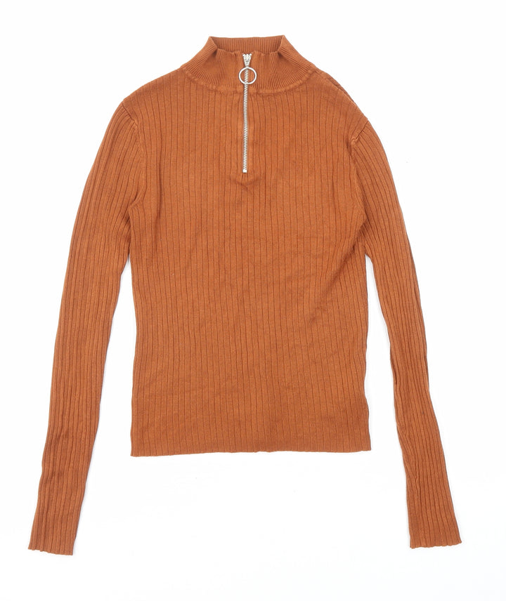 Brave Soul Womens Brown High Neck Viscose Pullover Jumper Size M