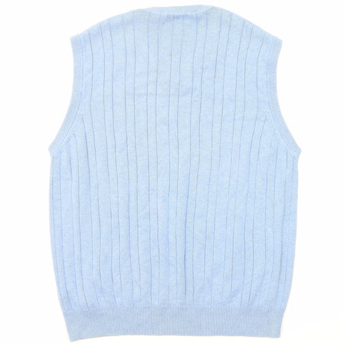Marks and Spencer Mens Blue V-Neck Cotton Vest Jumper Size L Sleeveless