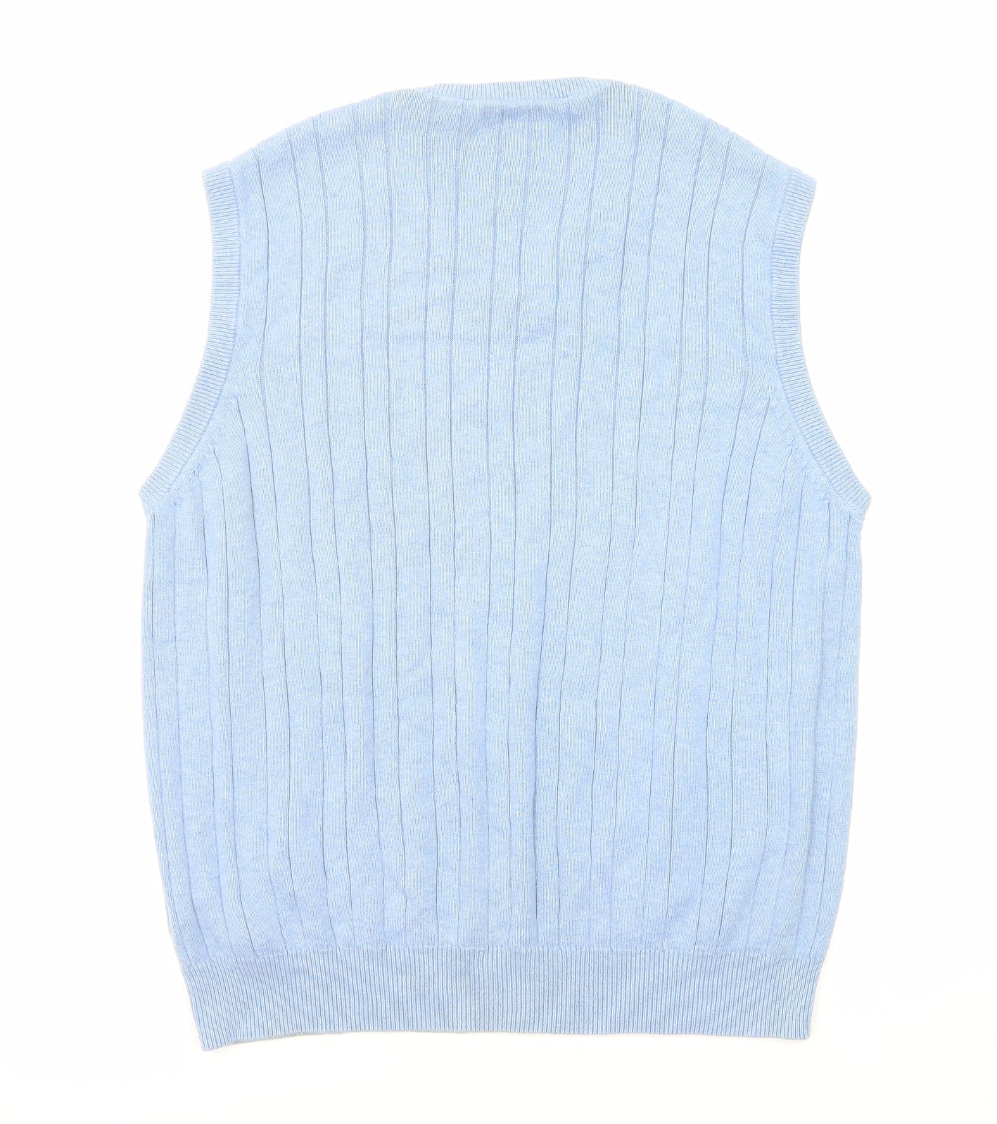 Marks and Spencer Mens Blue V-Neck Cotton Vest Jumper Size L Sleeveless