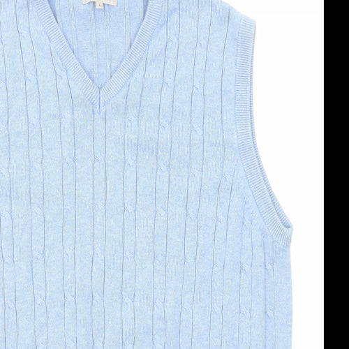 Marks and Spencer Mens Blue V-Neck Cotton Vest Jumper Size L Sleeveless