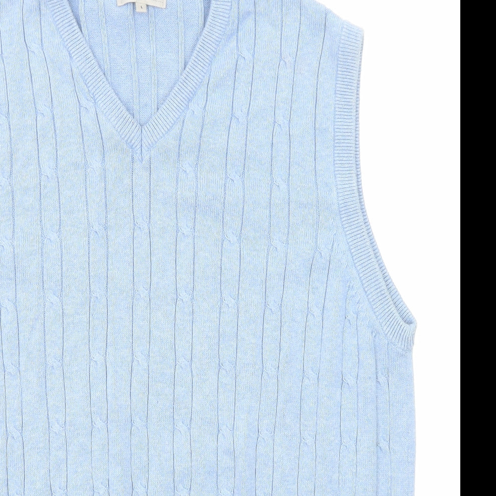 Marks and Spencer Mens Blue V-Neck Cotton Vest Jumper Size L Sleeveless