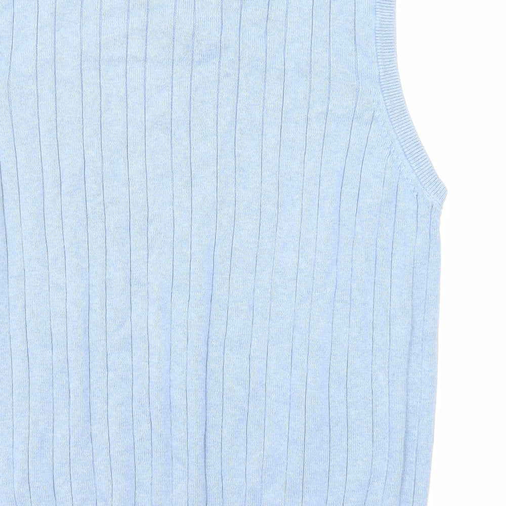 Marks and Spencer Mens Blue V-Neck Cotton Vest Jumper Size L Sleeveless