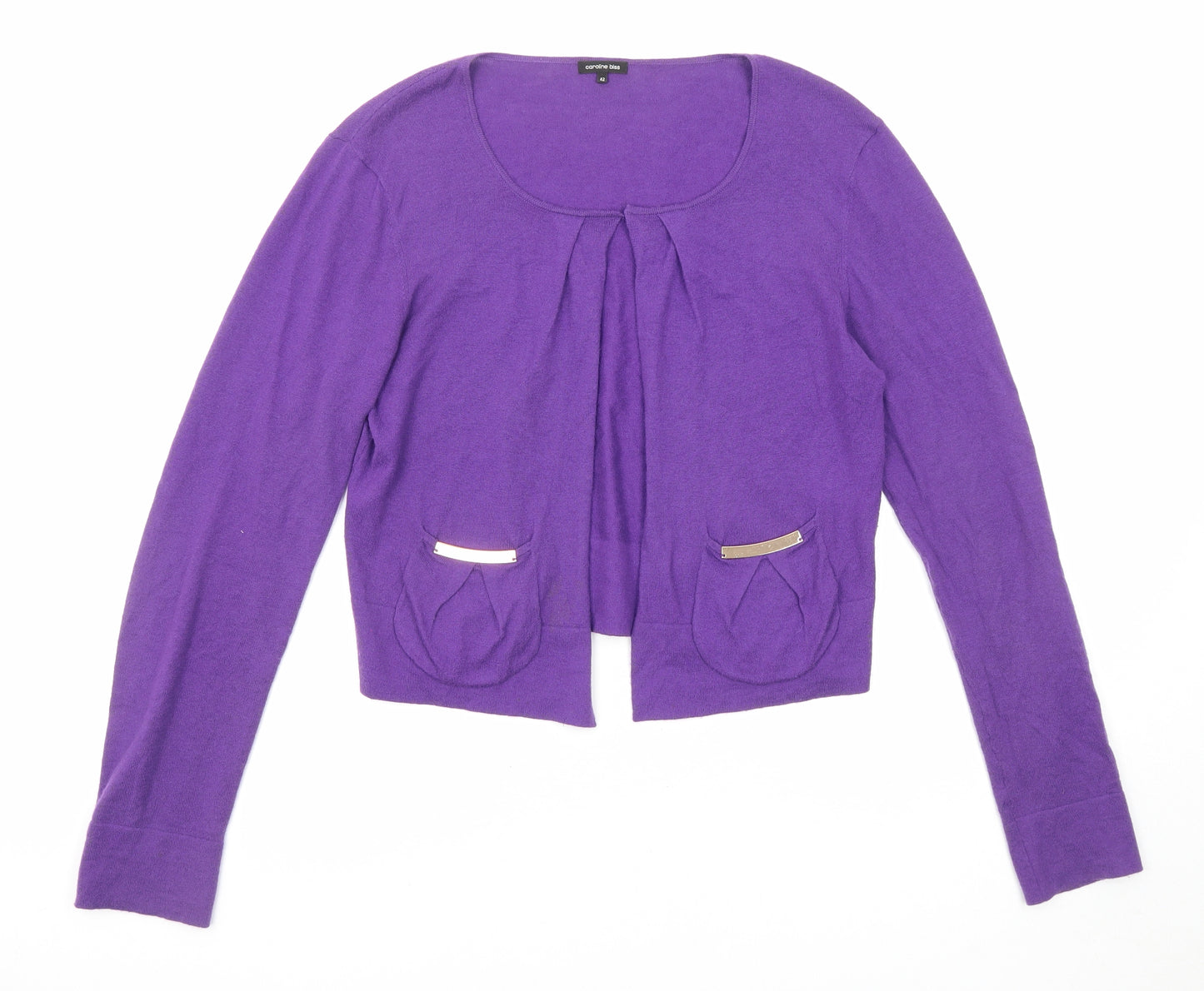Caroline Biss Womens Purple Round Neck Cotton Cardigan Jumper Size 14