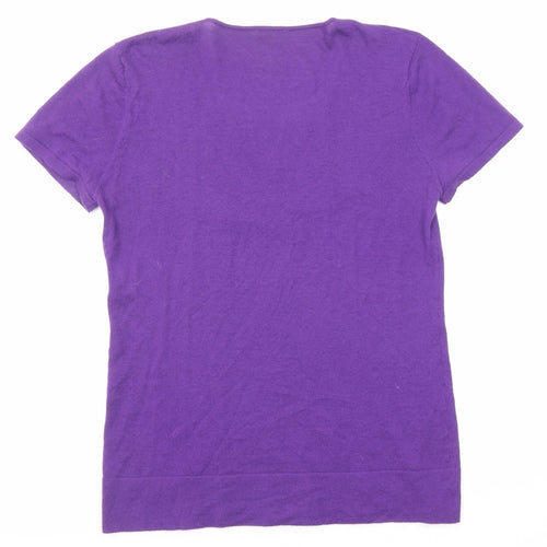 Caroline Biss Womens Purple Round Neck Cotton Pullover Jumper Size 14