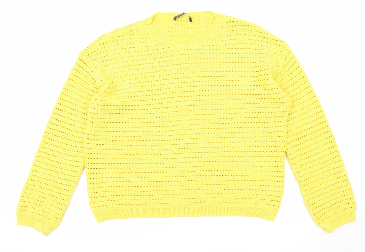 Marks and Spencer Womens Yellow Round Neck Acrylic Pullover Jumper Size L