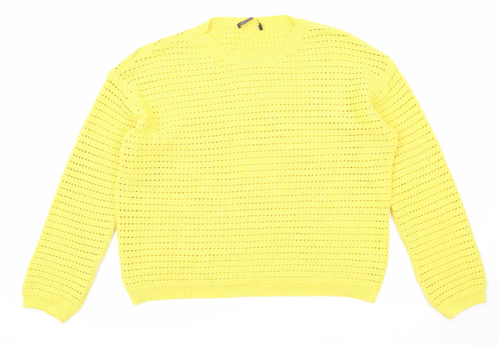 Marks and Spencer Womens Yellow Round Neck Acrylic Pullover Jumper Size L