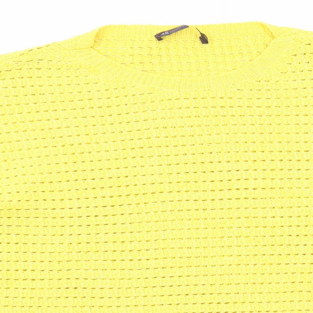 Marks and Spencer Womens Yellow Round Neck Acrylic Pullover Jumper Size L