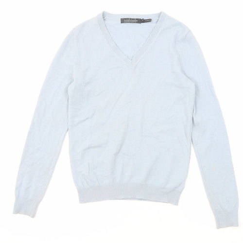 Irelands Eye Womens Blue V-Neck Wool Pullover Jumper Size S