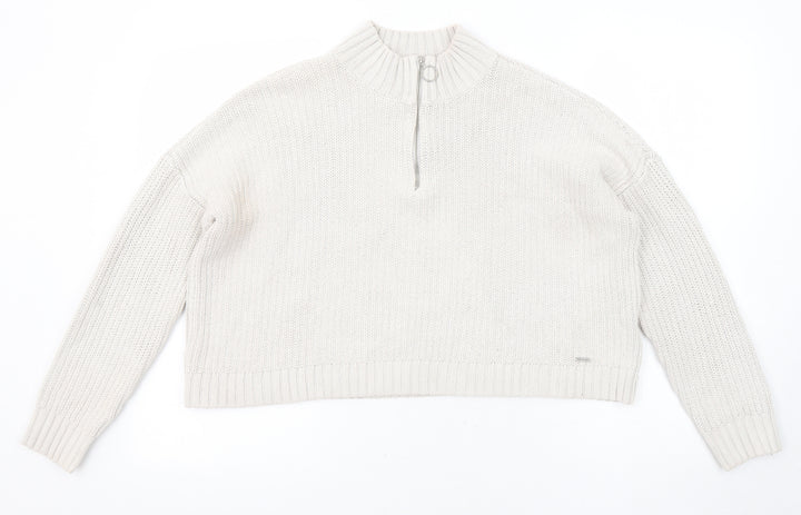 Hollister Womens Grey Mock Neck Cotton Pullover Jumper Size M