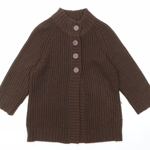 Pure & Natural Womens Brown High Neck Acrylic Cardigan Jumper Size 14