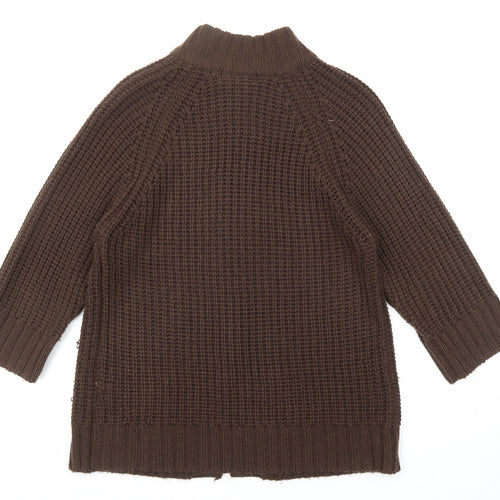 Pure & Natural Womens Brown High Neck Acrylic Cardigan Jumper Size 14