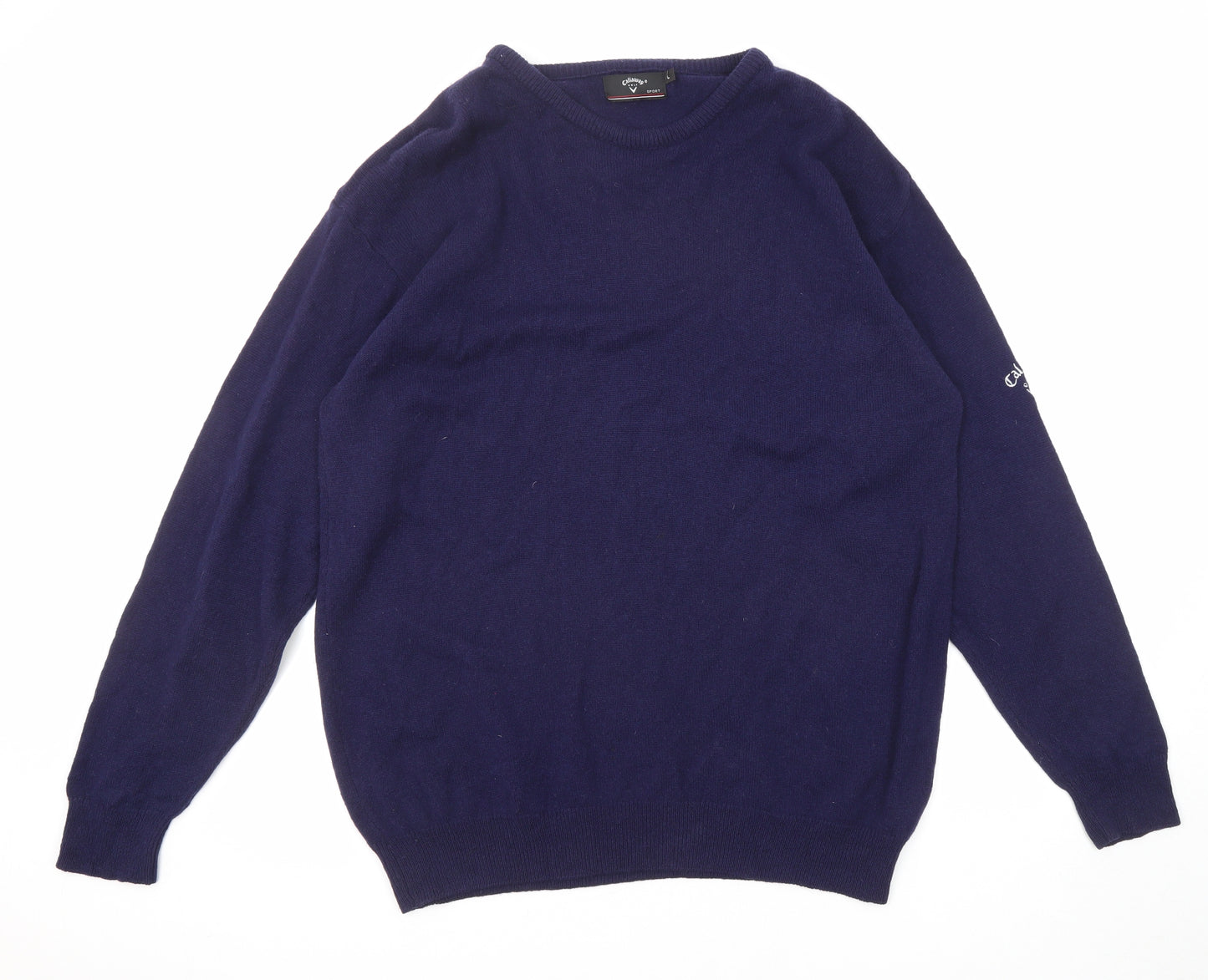 Ashworth-Callaway Golf Mens Blue Crew Neck Wool Pullover Jumper Size L Long Sleeve