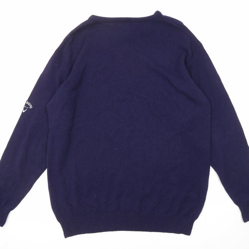 Ashworth-Callaway Golf Mens Blue Crew Neck Wool Pullover Jumper Size L Long Sleeve