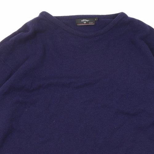 Ashworth-Callaway Golf Mens Blue Crew Neck Wool Pullover Jumper Size L Long Sleeve