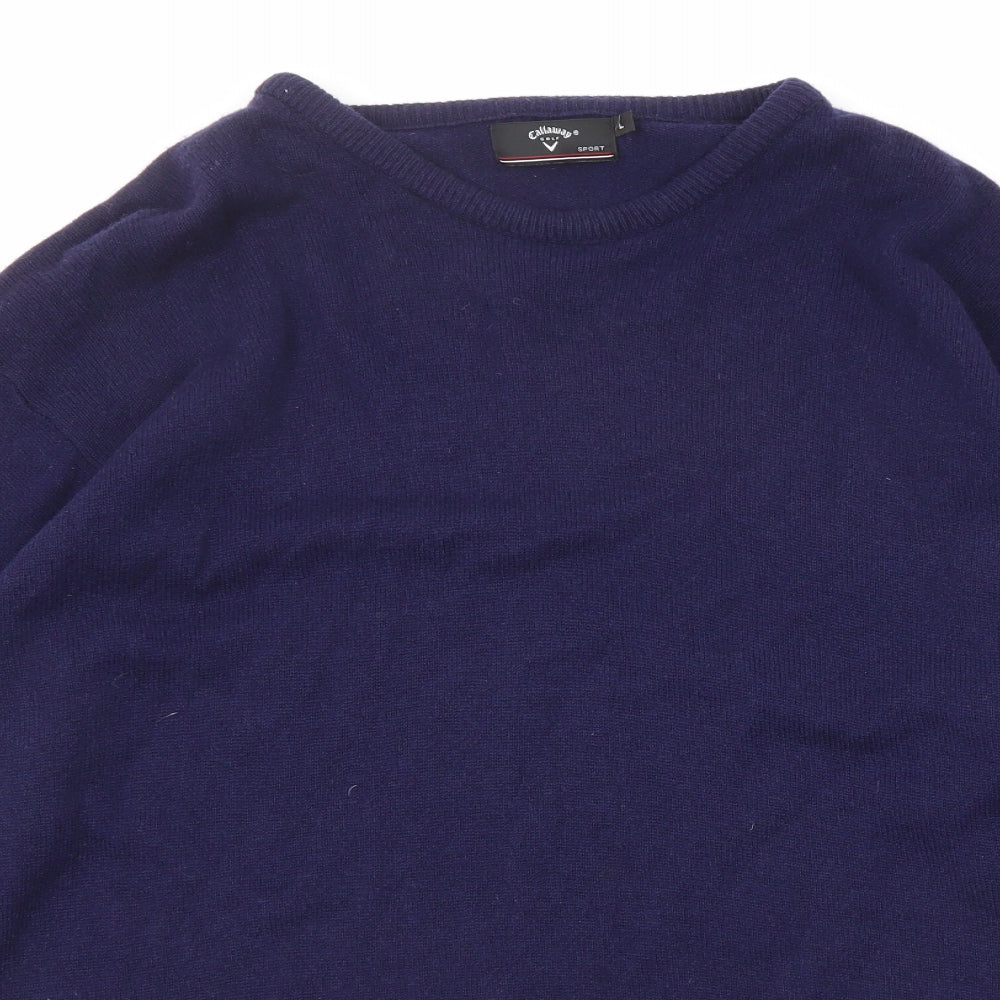 Ashworth-Callaway Golf Mens Blue Crew Neck Wool Pullover Jumper Size L Long Sleeve