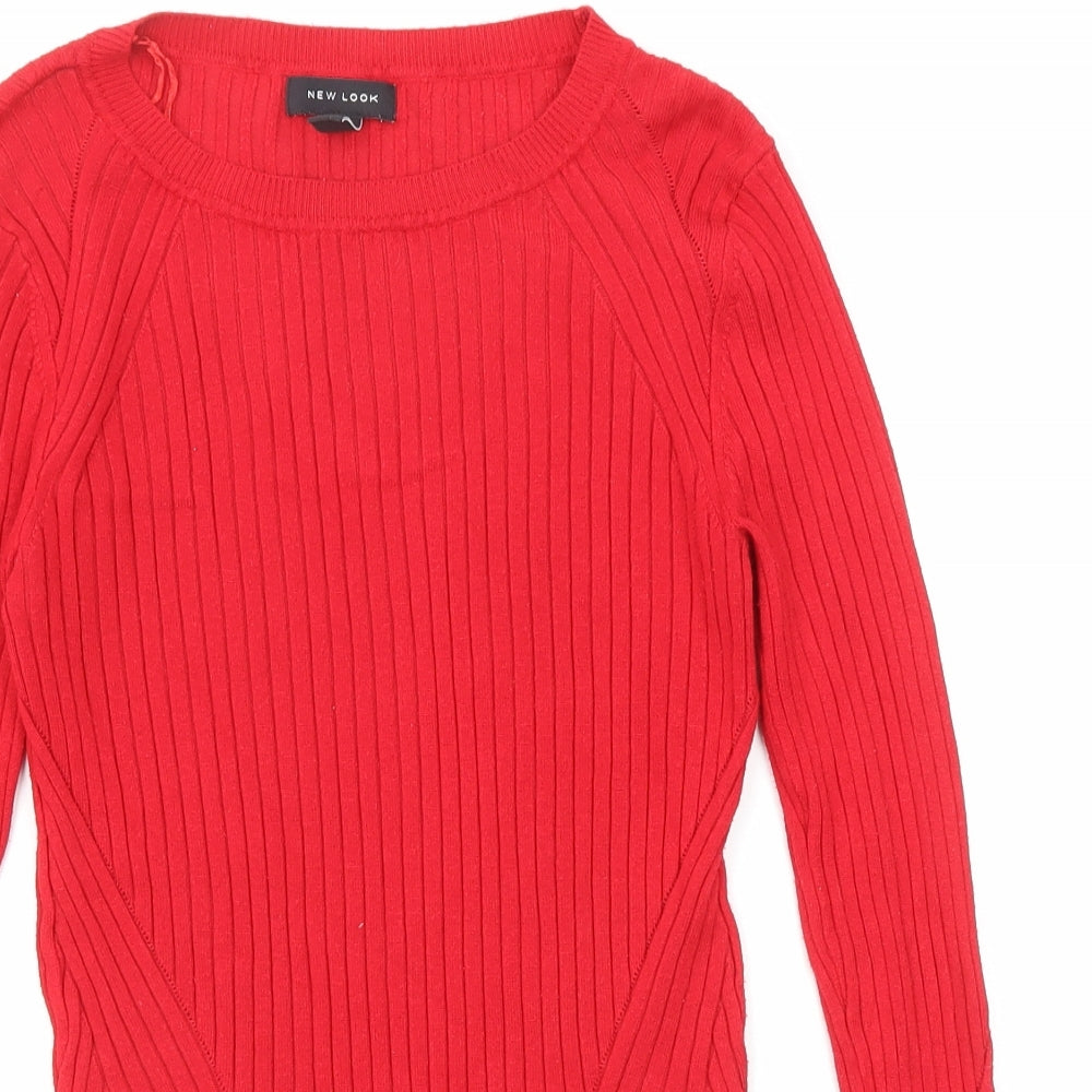 New Look Womens Red Round Neck Viscose Pullover Jumper Size 10