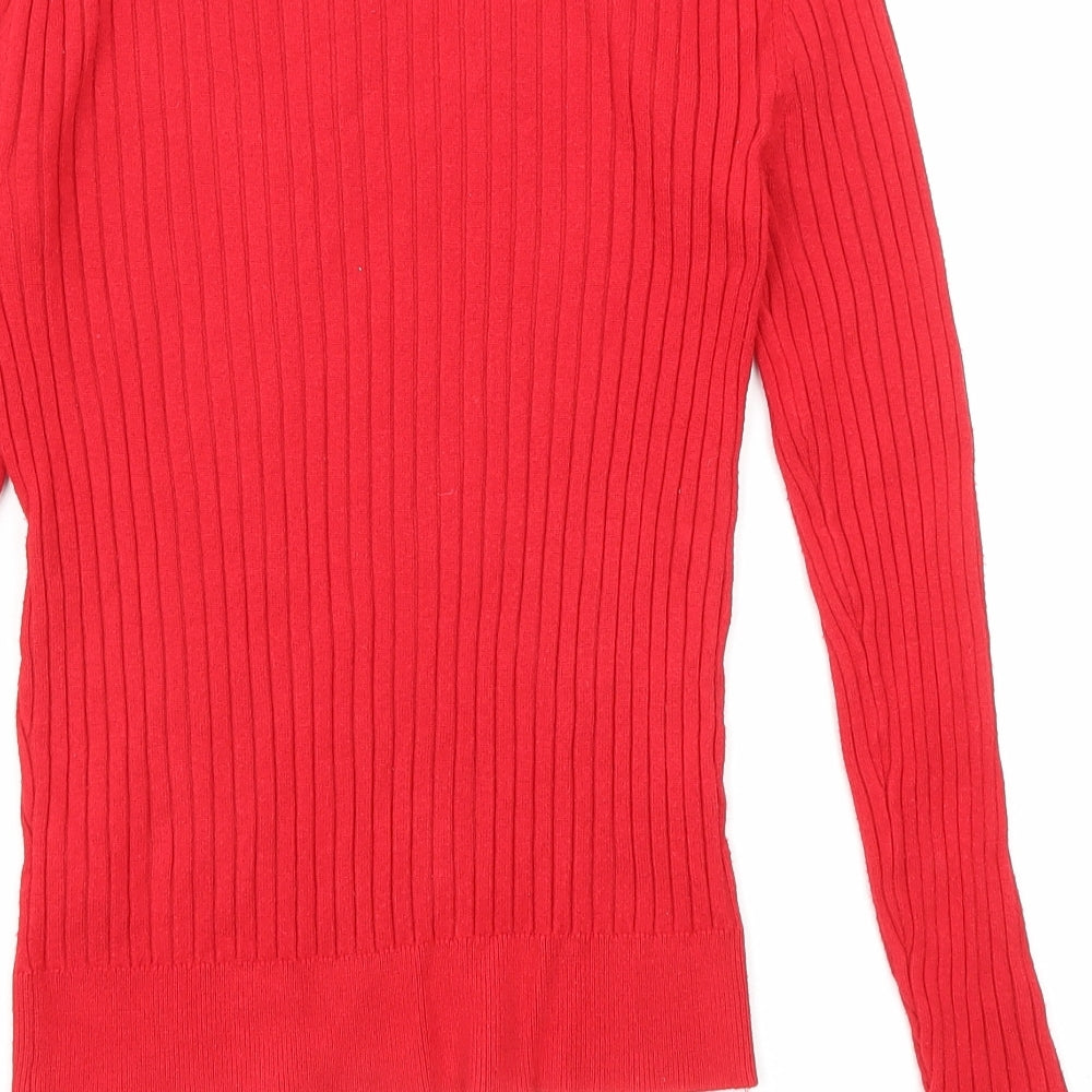 New Look Womens Red Round Neck Viscose Pullover Jumper Size 10