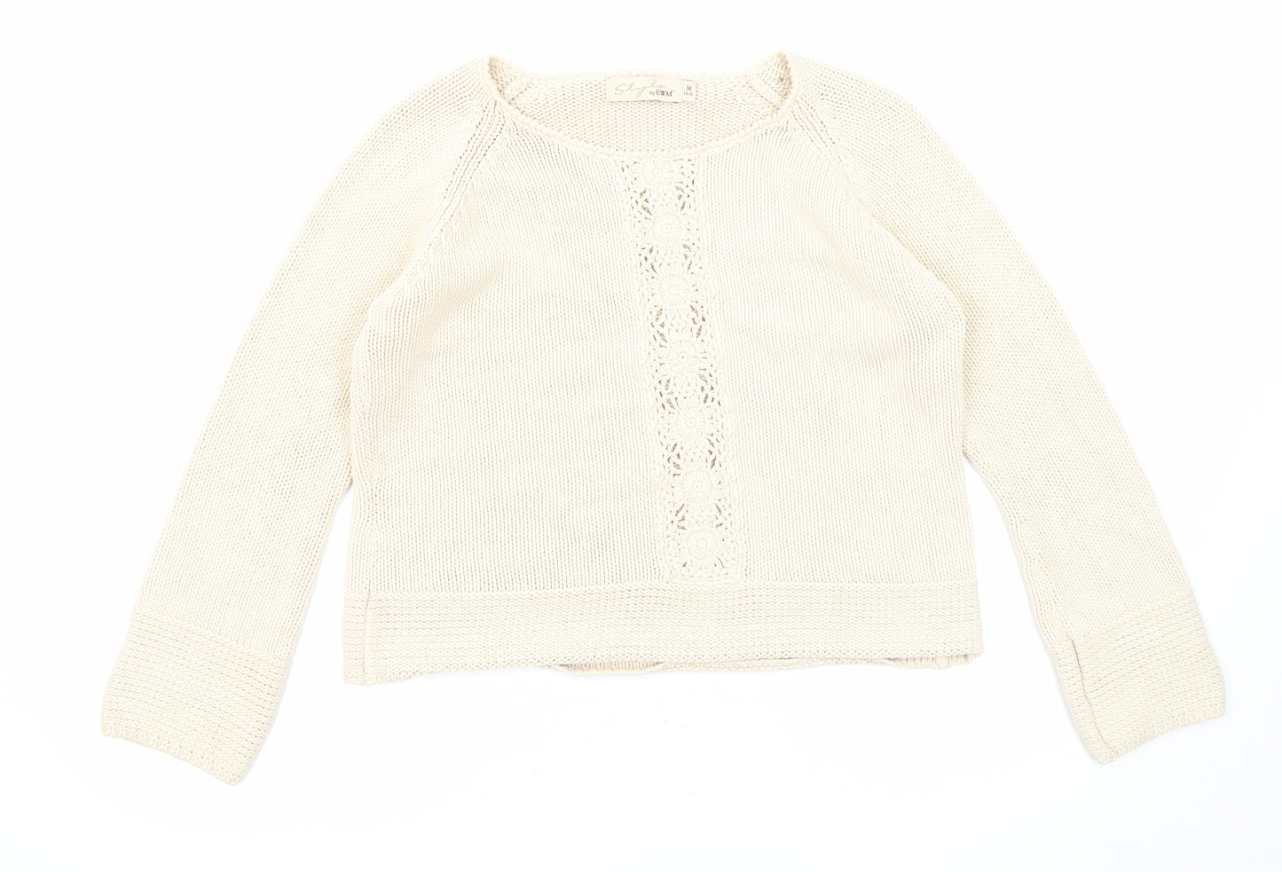 EWM Womens Beige Round Neck Cotton Pullover Jumper Size 14 - Size 14-16