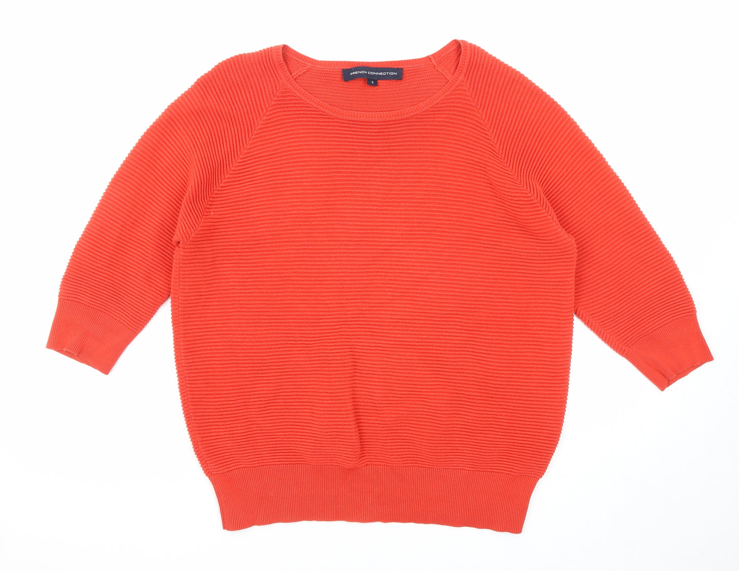 French Connection Womens Red Round Neck Cotton Pullover Jumper Size S