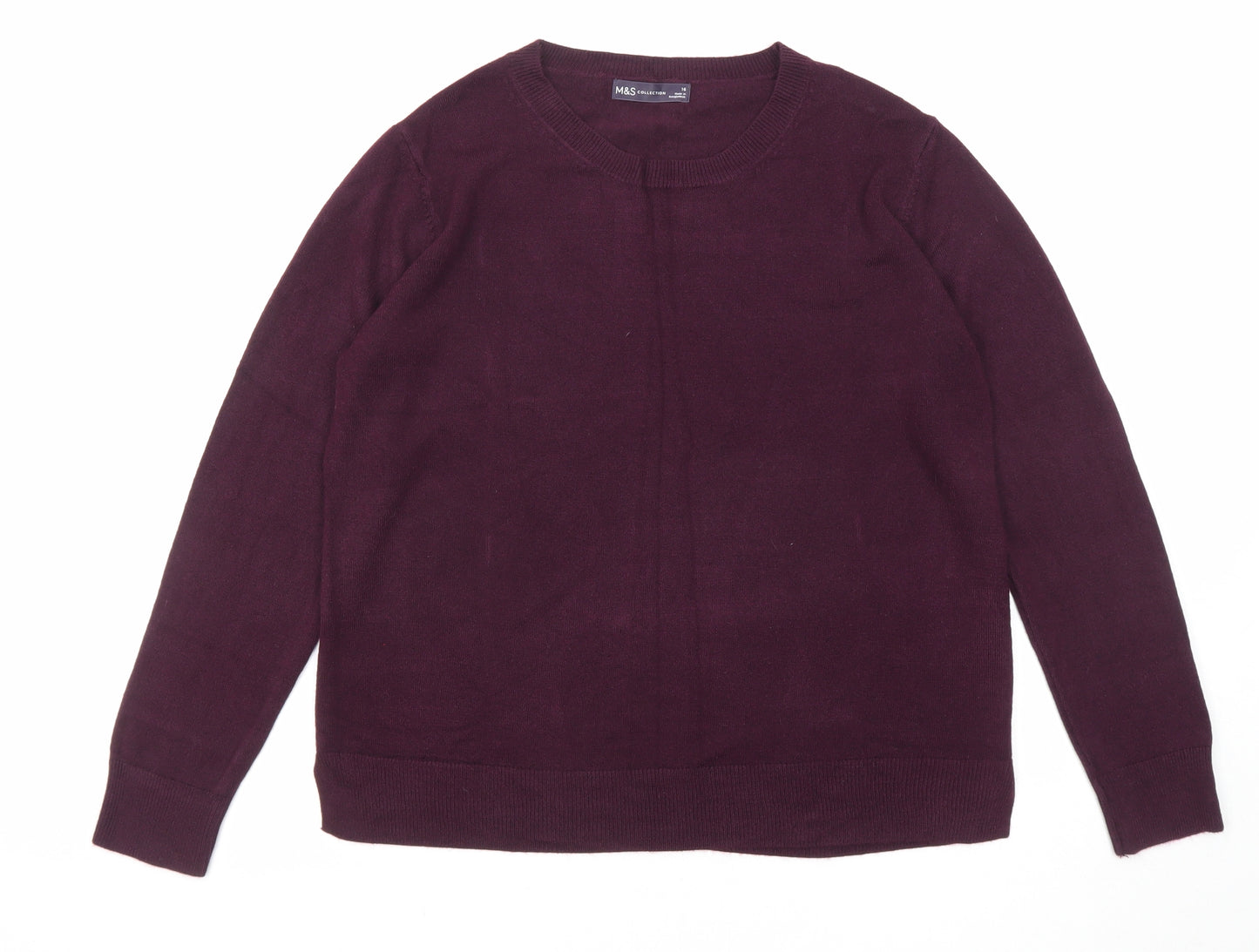 Marks and Spencer Womens Purple Round Neck Acrylic Pullover Jumper Size 16