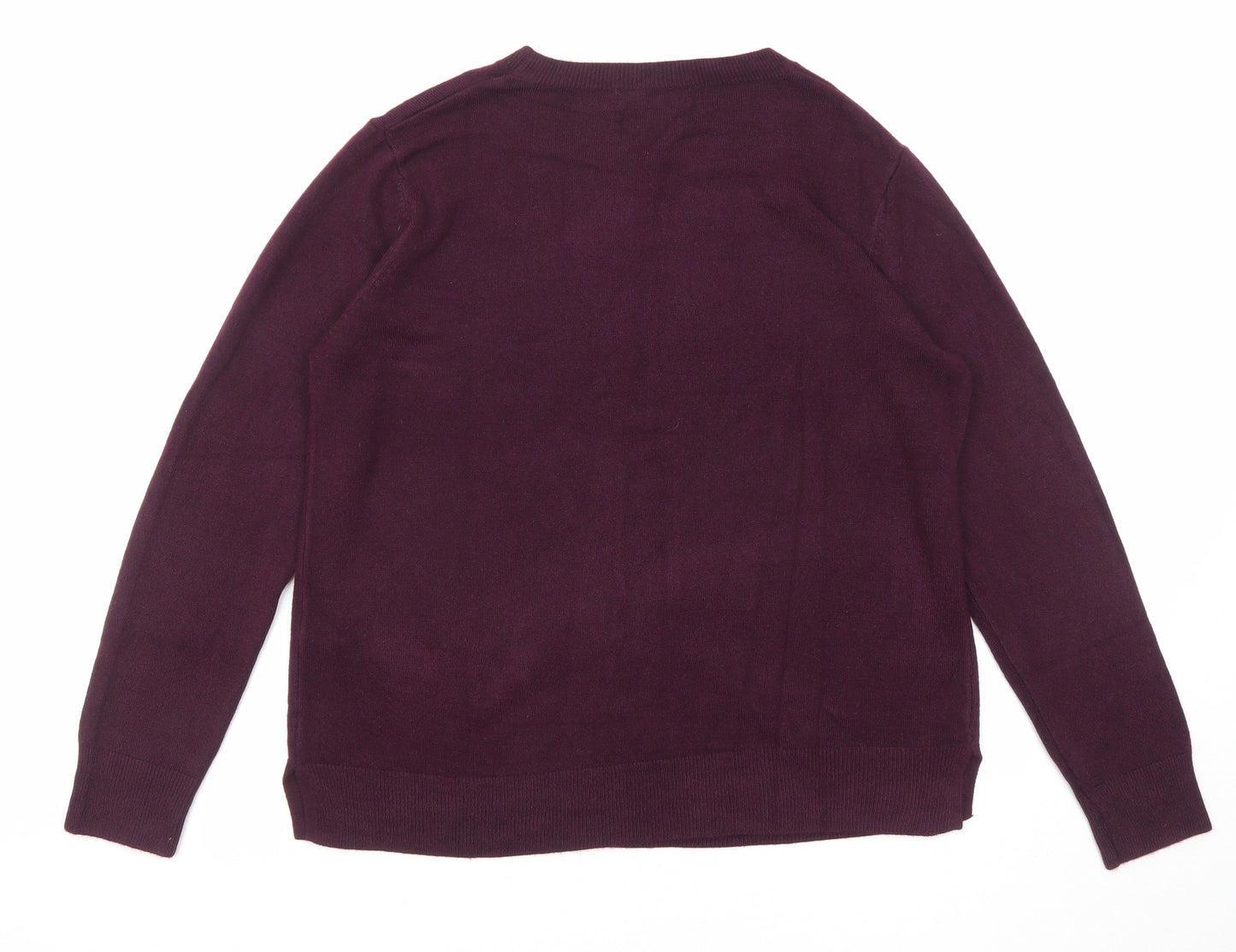 Marks and Spencer Womens Purple Round Neck Acrylic Pullover Jumper Size 16