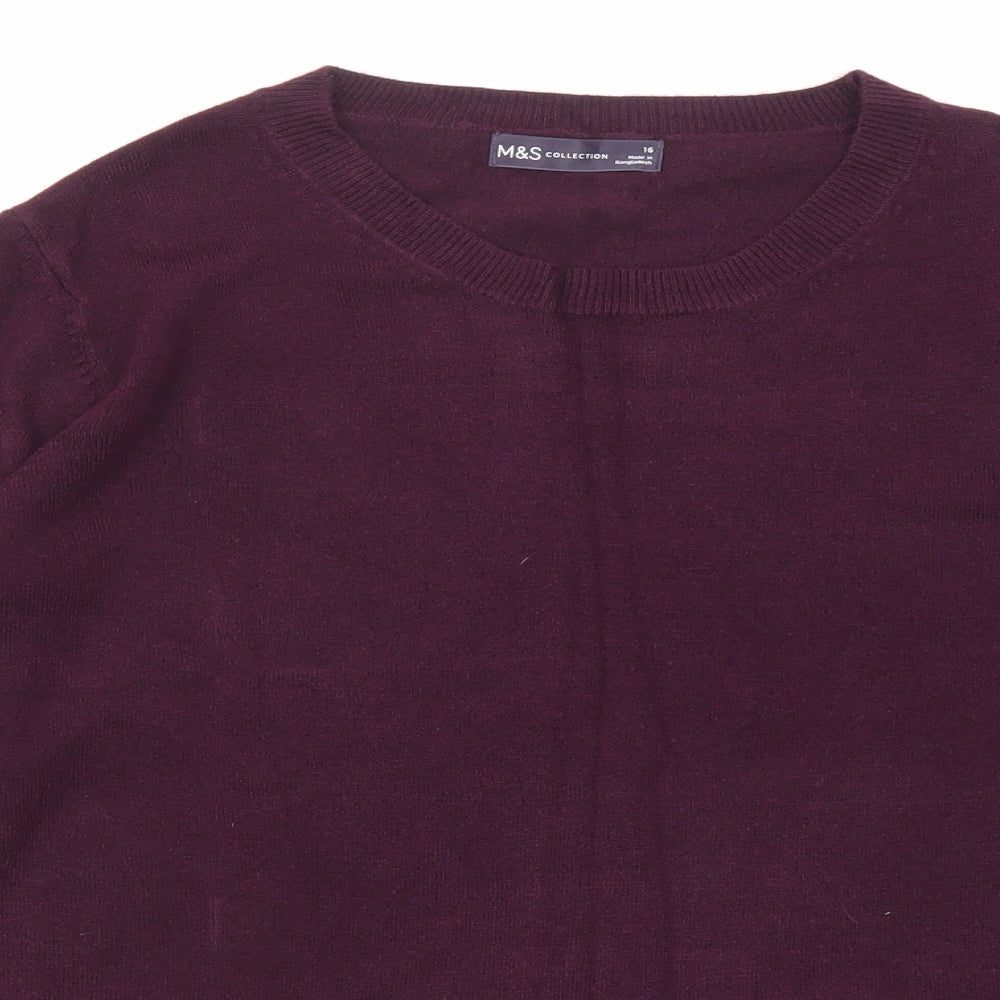 Marks and Spencer Womens Purple Round Neck Acrylic Pullover Jumper Size 16