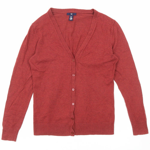 Gap Womens Red V-Neck Cotton Cardigan Jumper Size M