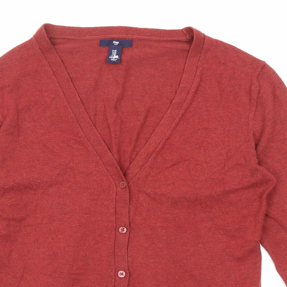 Gap Womens Red V-Neck Cotton Cardigan Jumper Size M