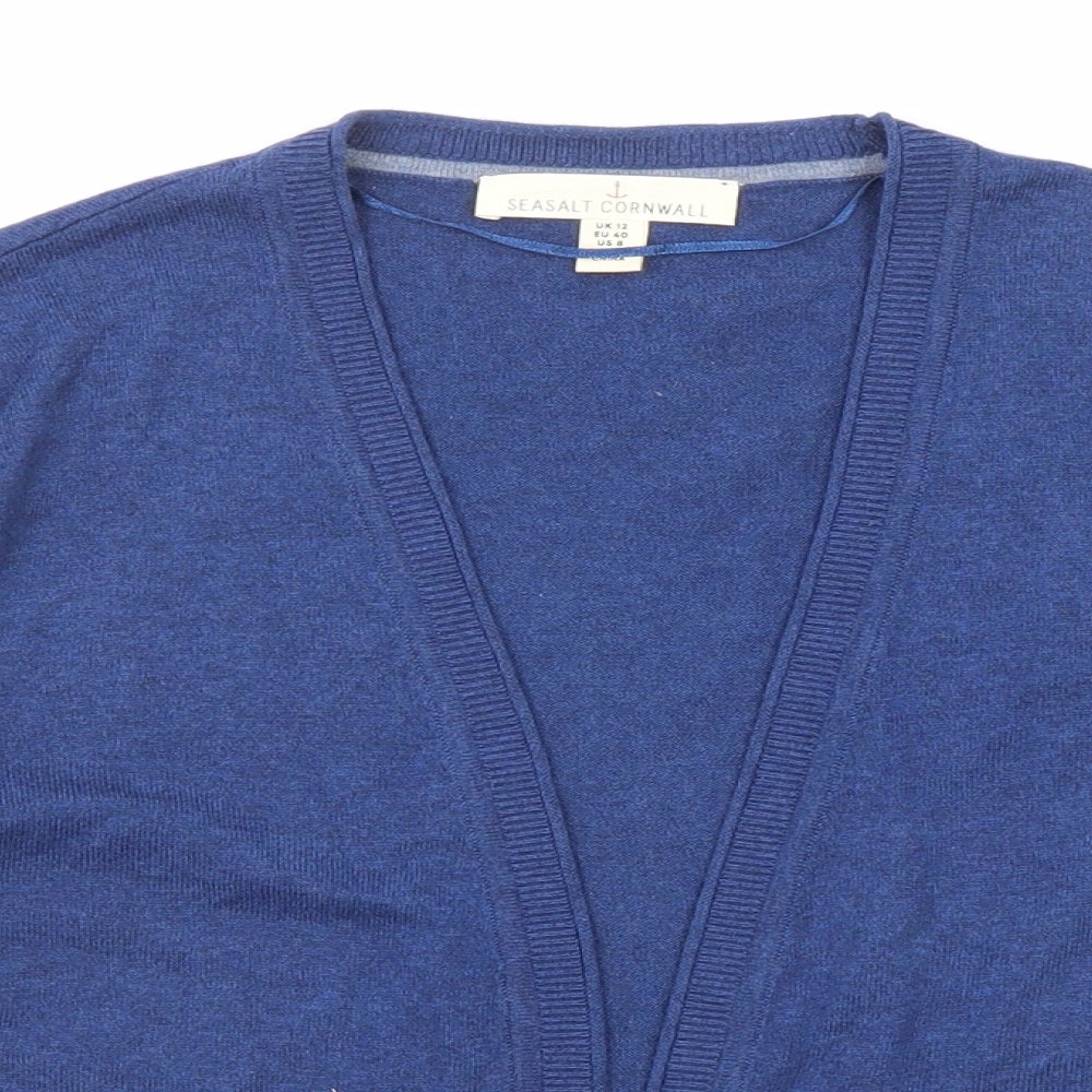 Seasalt Womens Blue V-Neck Cotton Cardigan Jumper Size 12 - Open