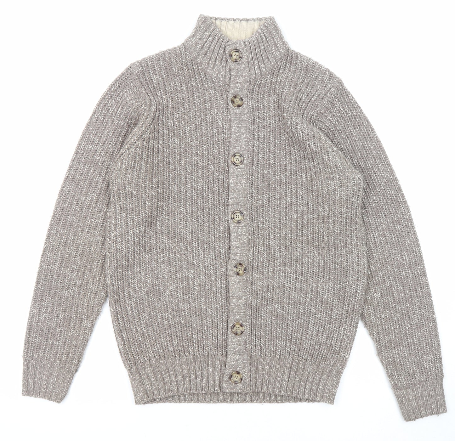 EWM Mens Grey High Neck Acrylic Cardigan Jumper Size S Long Sleeve