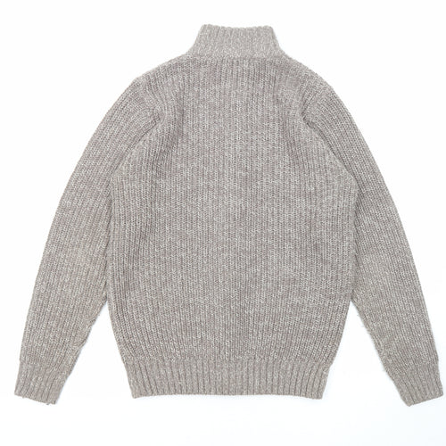EWM Mens Grey High Neck Acrylic Cardigan Jumper Size S Long Sleeve