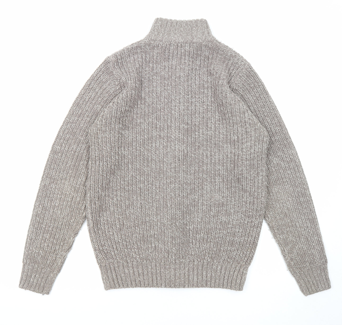 EWM Mens Grey High Neck Acrylic Cardigan Jumper Size S Long Sleeve