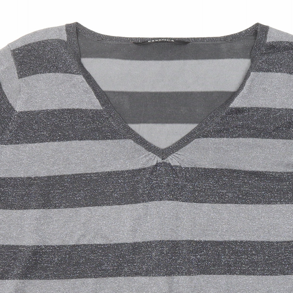 Evans Womens Grey V-Neck Striped Acrylic Pullover Jumper Size 26