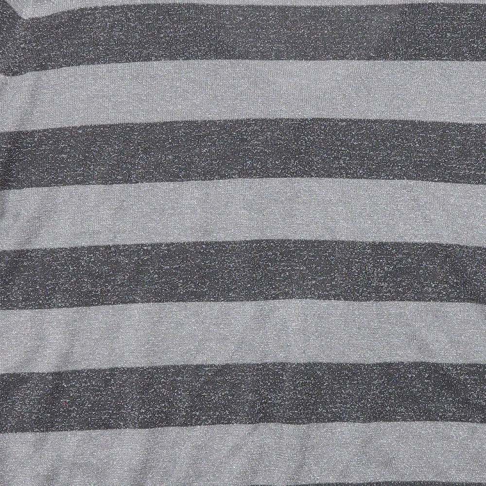 Evans Womens Grey V-Neck Striped Acrylic Pullover Jumper Size 26