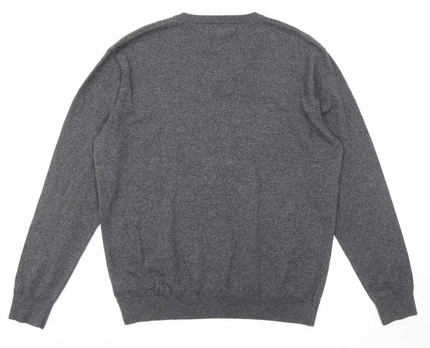 NEXT Mens Grey V-Neck Cotton Pullover Jumper Size L Long Sleeve