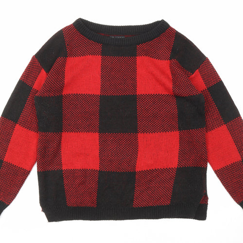 Body Flirt Womens Red Round Neck Check Acrylic Pullover Jumper Size S