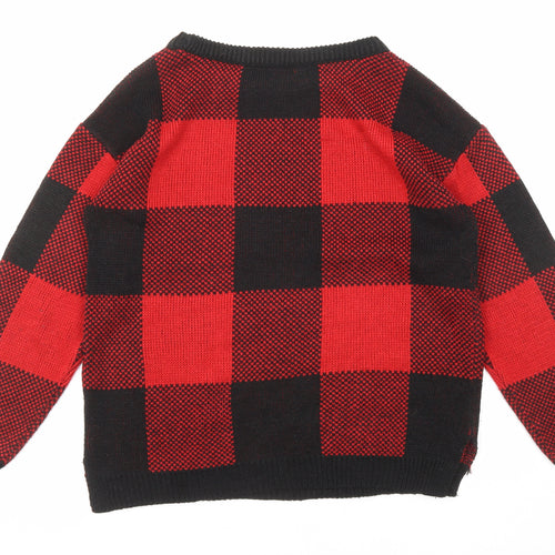 Body Flirt Womens Red Round Neck Check Acrylic Pullover Jumper Size S