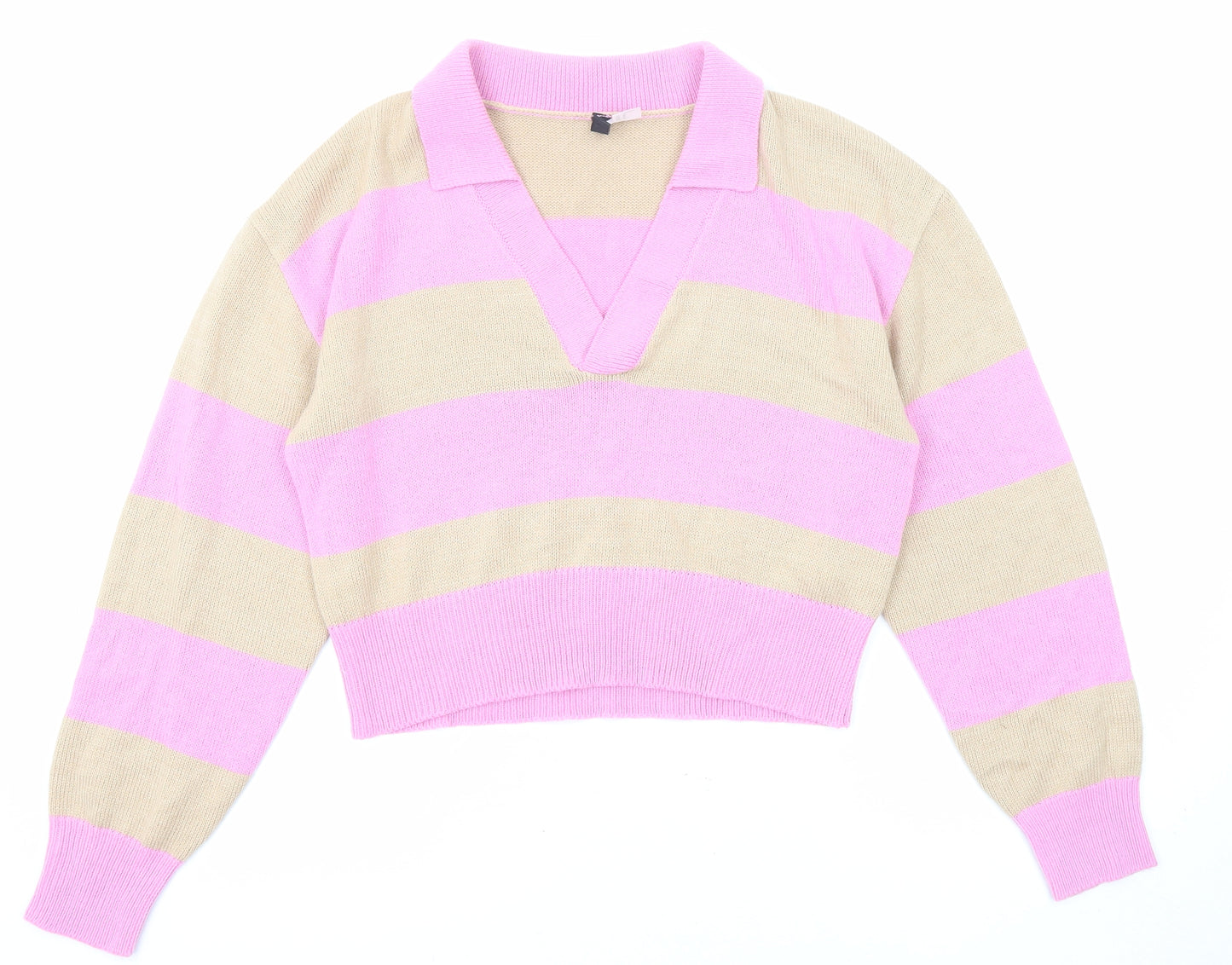 Divided by H&M Womens Pink Collared Striped Acrylic Pullover Jumper Size M