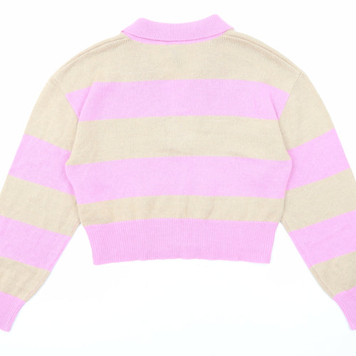 Divided by H&M Womens Pink Collared Striped Acrylic Pullover Jumper Size M