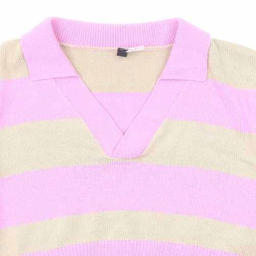 Divided by H&M Womens Pink Collared Striped Acrylic Pullover Jumper Size M